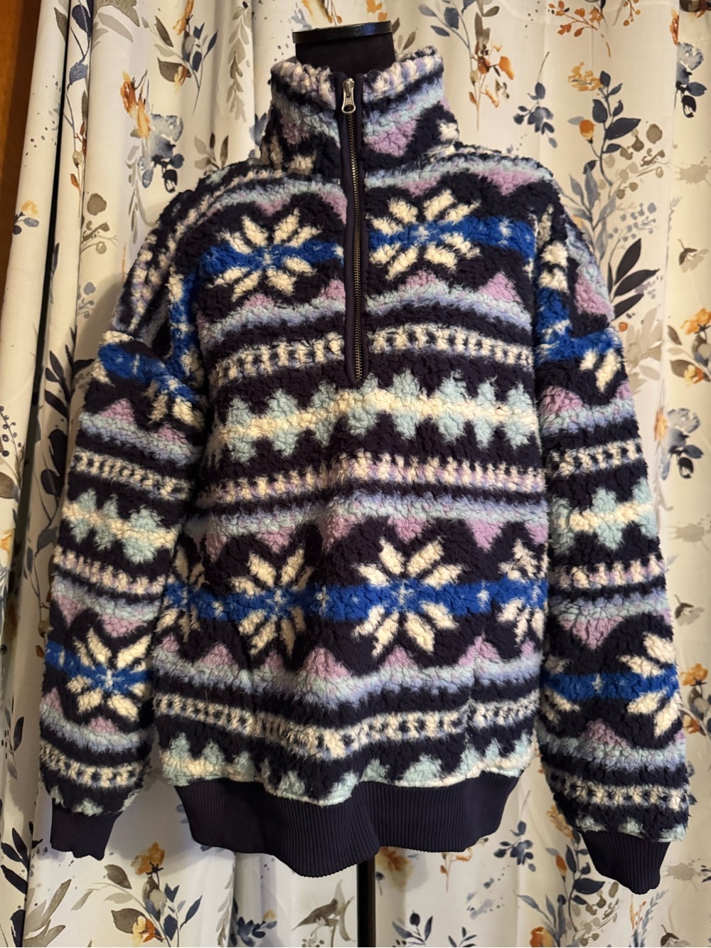 Ladies Half-Zip Patterned Fleece Pullover Sweater - Multicolor Size Small B13